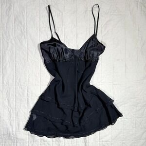 Black Satin & Chiffon Slip Dress – Size L